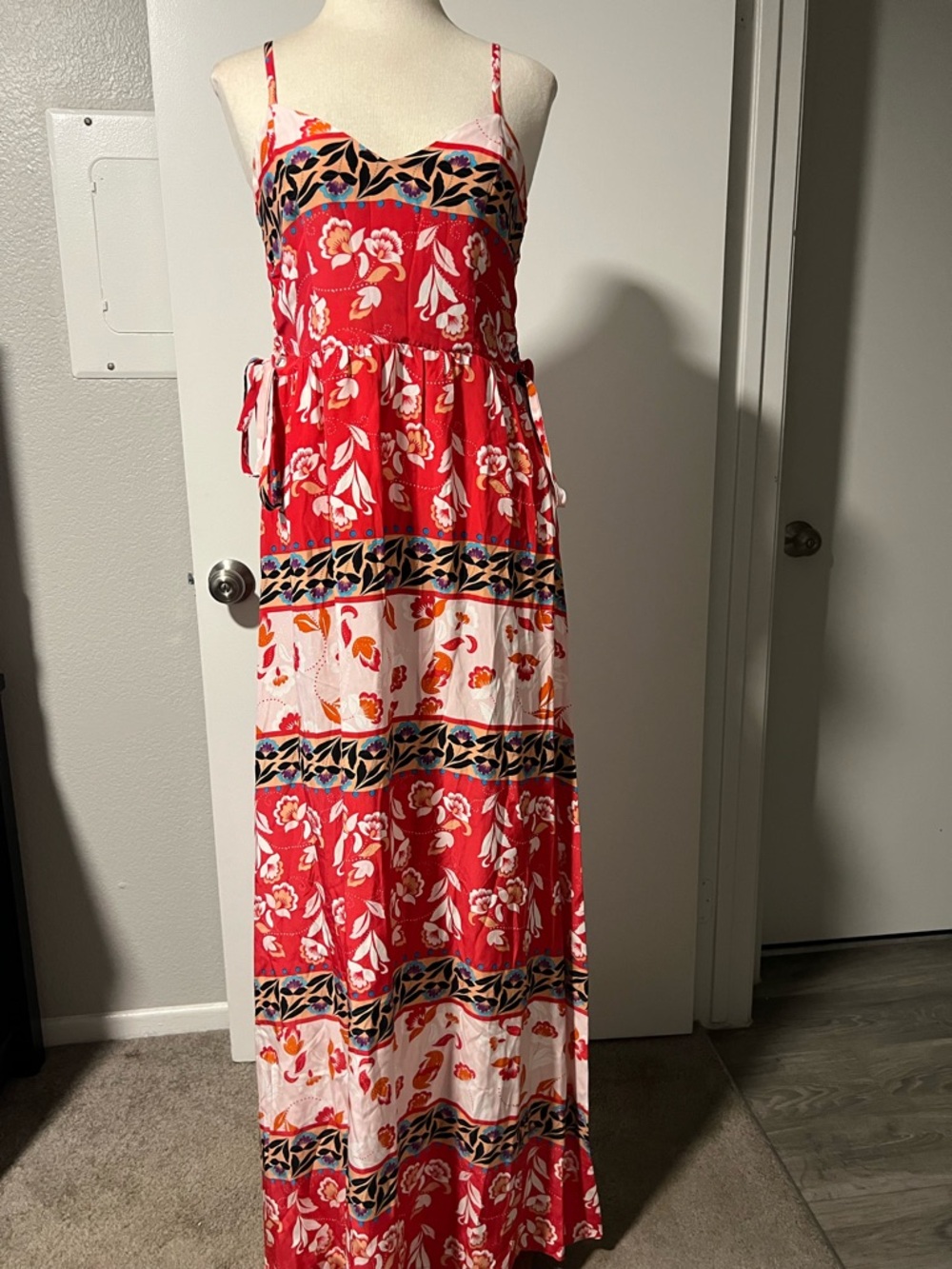 Parker Pink Silk Dress with Red and Orange Floral Print